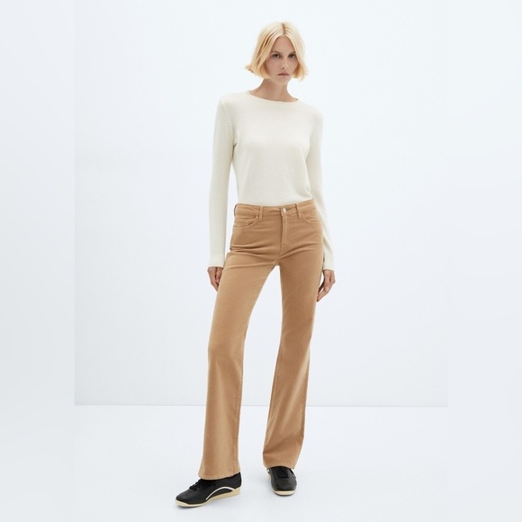 Mango Pants - MANGO - Women’s Mid-Rise Corduroy Flared Trousers/ Pants - Tan - Size 1
